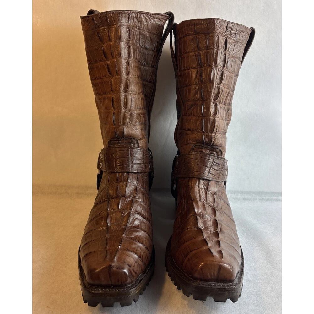 EL PRESIDENTE GOLD COLLECTION Harness Boots Brown Alligator Men Size 12.5